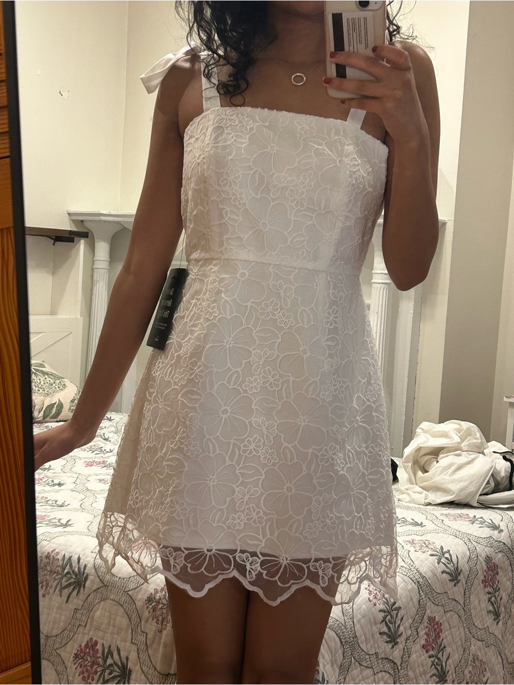 Lulu's White Floral Lace Tie-Shoulder Mini Dress - Picture 1 of 3